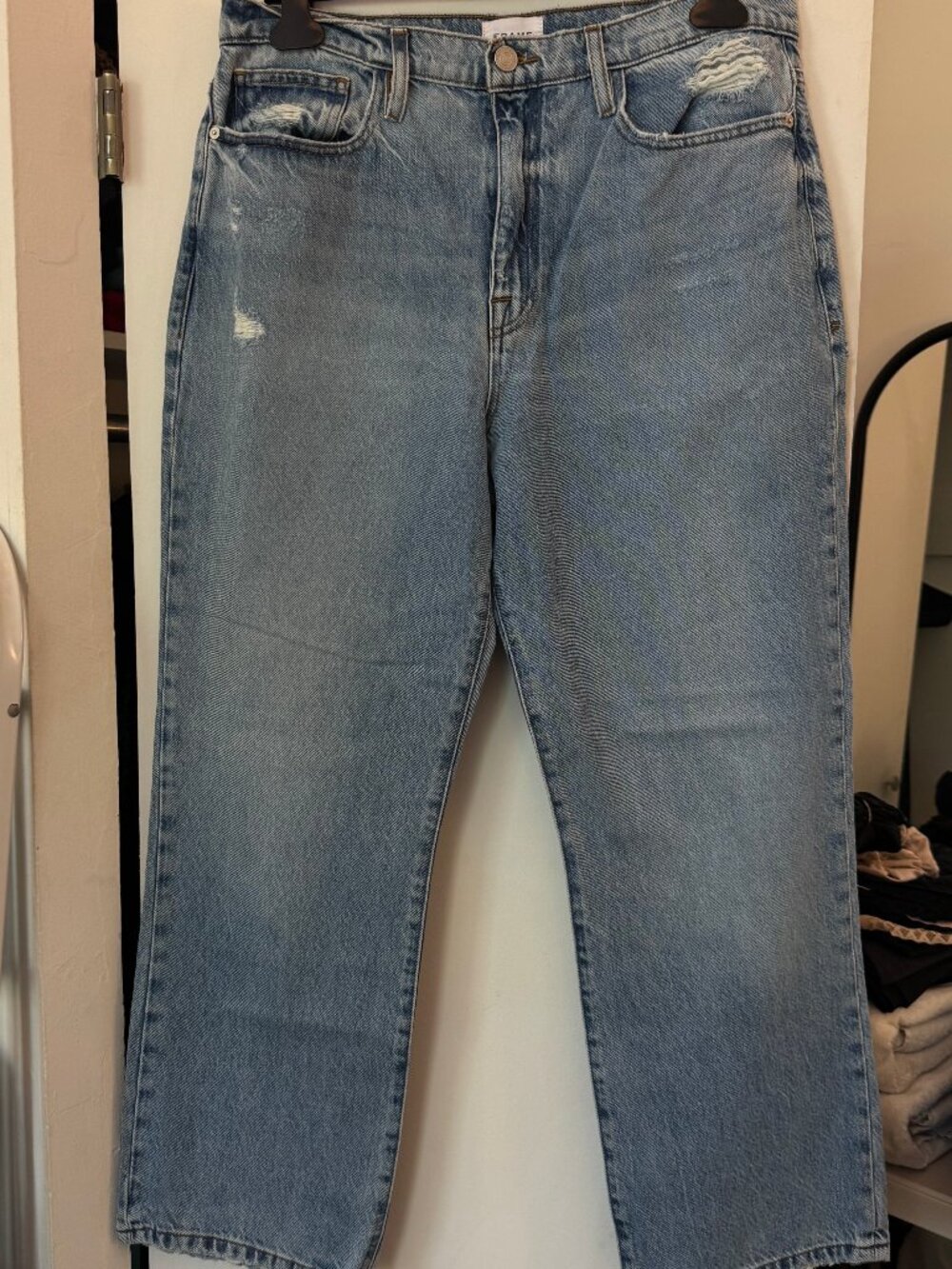 FRAME Le Jane Ankle Blue Distressed Jeans Size 31 NWOT
